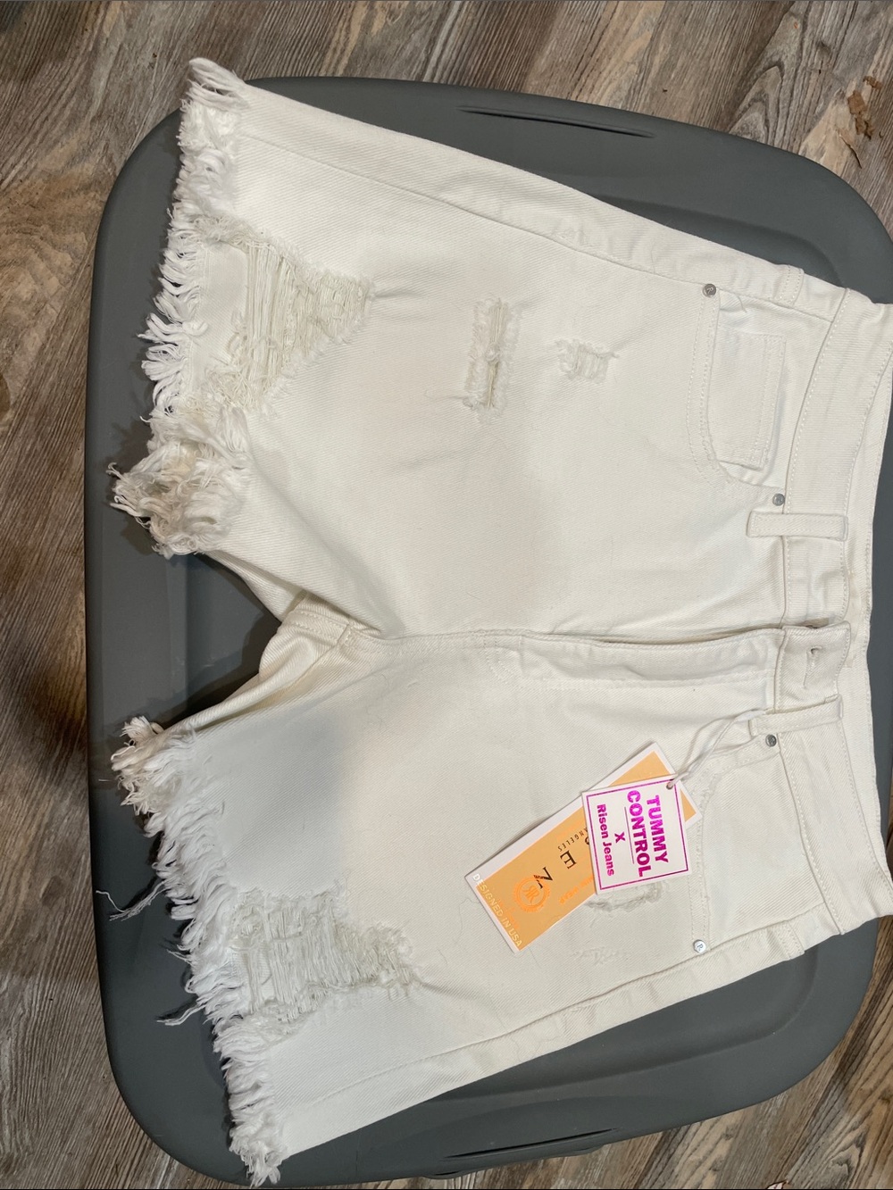 High-Rise White Distressed Frayed Hem Jean Shorts